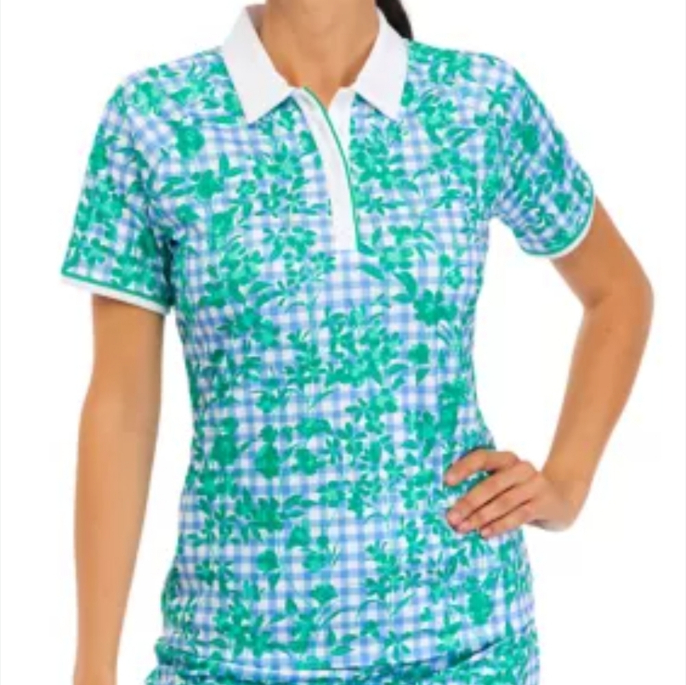Pro Tour Short Sleeve Gingham Floral Golf Polo Size Small
